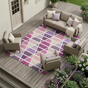 10 Ft X 14 Ft Geometric Polyester Indoor Outdoor Rug Pink Washable Patio Decor