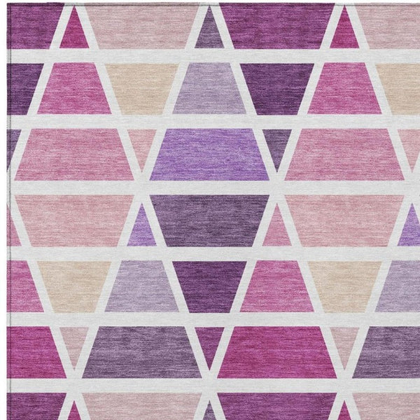 10 Ft X 14 Ft Geometric Polyester Indoor Outdoor Rug Pink Washable Patio Decor