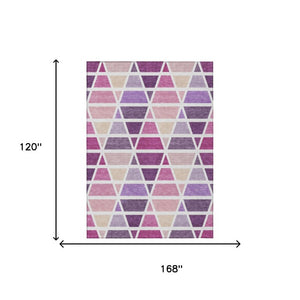 10 Ft X 14 Ft Geometric Polyester Indoor Outdoor Rug Pink Washable Patio Decor