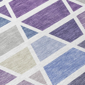 5 X 8 Purple Geometric Polyester Area Rug Washable Stain Resistant Indoor Outdoor