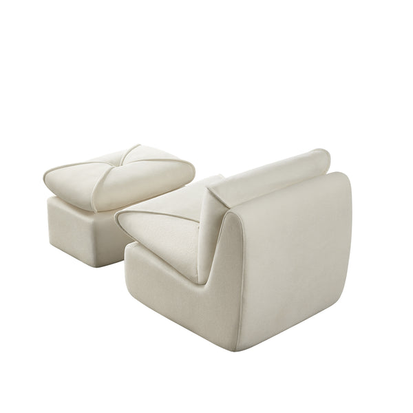 English Elm Compressed Lounge Chair with Ottoman - Space-Saving Chenille Upholstered Sofa, High-Density Foam Comfort Beige W1036P251827