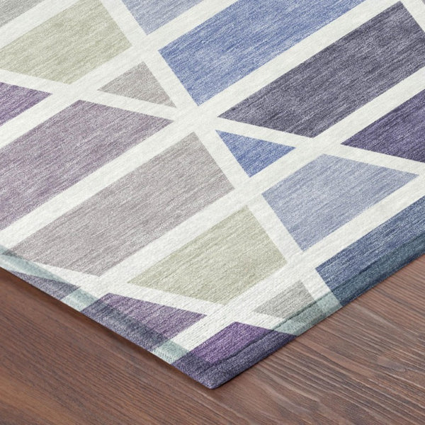 10 X 14 Plum Purple Geometric Polyester Area Rug Washable for Indoor Outdoor Use