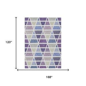 10 X 14 Plum Purple Geometric Polyester Area Rug Washable for Indoor Outdoor Use