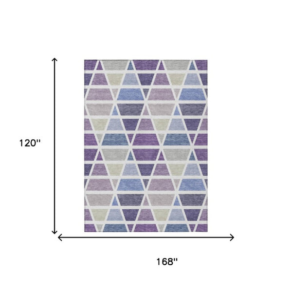 10 X 14 Plum Purple Geometric Polyester Area Rug Washable for Indoor Outdoor Use
