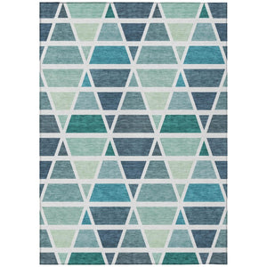HomeRoots 9x12 Teal Geometric Polyester Area Rug Washable Stain Resistant for Patio or Living Room 739425
