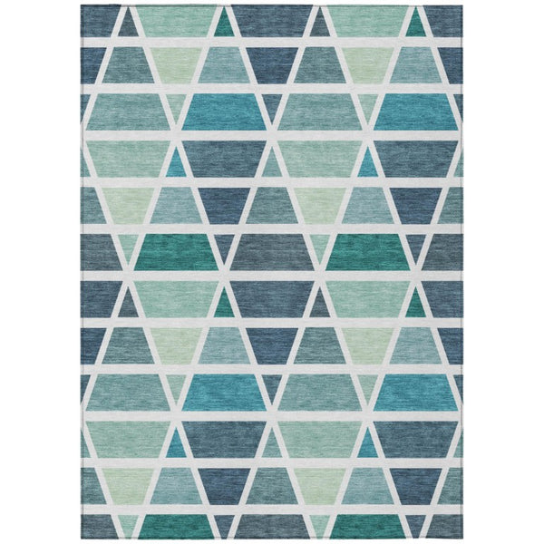 HomeRoots 9x12 Teal Geometric Polyester Area Rug Washable Stain Resistant for Patio or Living Room 739425