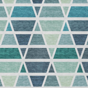 9x12 Teal Geometric Polyester Area Rug Washable Stain Resistant for Patio or Living Room