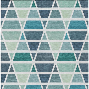9x12 Teal Geometric Polyester Area Rug Washable Stain Resistant for Patio or Living Room