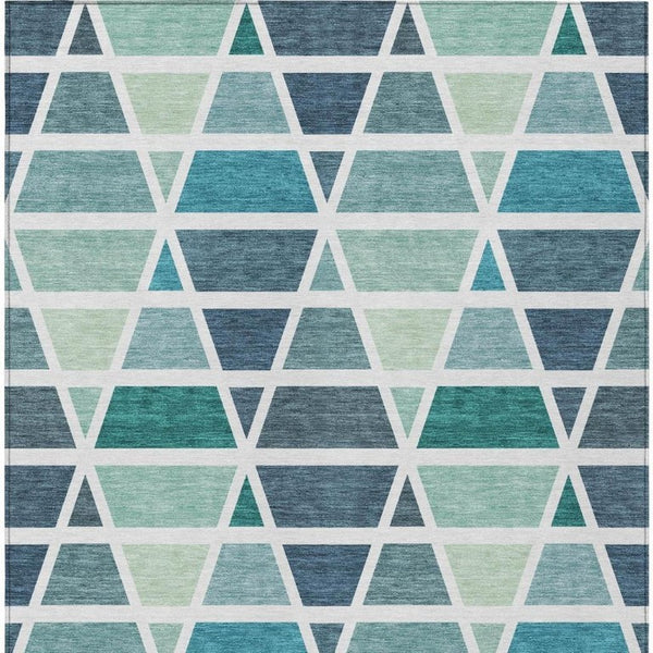 9x12 Teal Geometric Polyester Area Rug Washable Stain Resistant for Patio or Living Room