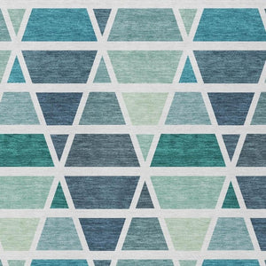 10 X 14 Geometric Teal Washable Polyester Rug for Indoor Outdoor Patios