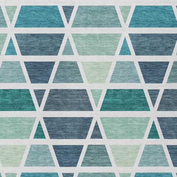 10 X 14 Geometric Teal Washable Polyester Rug for Indoor Outdoor Patios
