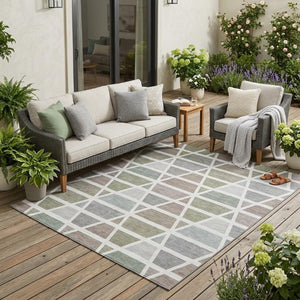 5 X 8 Geometric Taupe Brown Polyester Area Rug Washable for Patio or Living Room