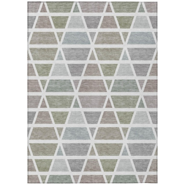 HomeRoots 8 Ft X 10 Ft Taupe Brown Geometric Polyester Washable Rug for Patio or Living Room 739430
