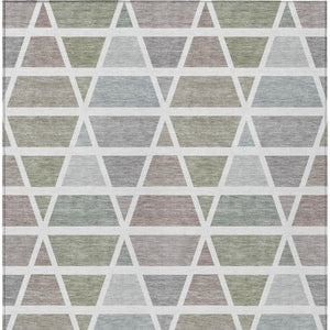 8 Ft X 10 Ft Taupe Brown Geometric Polyester Washable Rug for Patio or Living Room