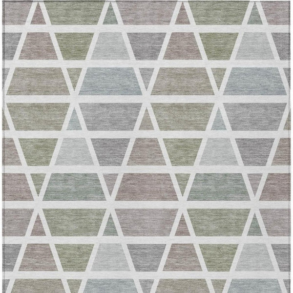 8 Ft X 10 Ft Taupe Brown Geometric Polyester Washable Rug for Patio or Living Room