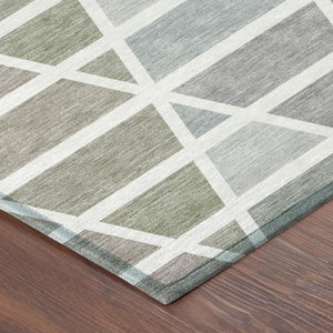 8 Ft X 10 Ft Taupe Brown Geometric Polyester Washable Rug for Patio or Living Room