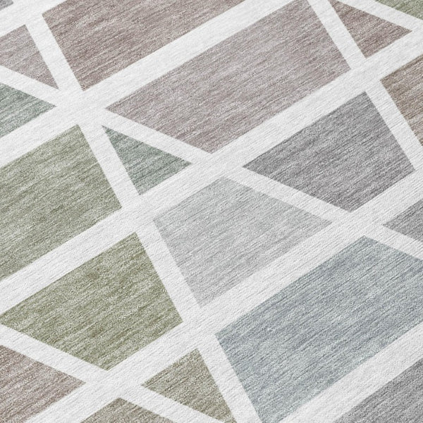 8 Ft X 10 Ft Taupe Brown Geometric Polyester Washable Rug for Patio or Living Room