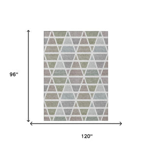 8 Ft X 10 Ft Taupe Brown Geometric Polyester Washable Rug for Patio or Living Room
