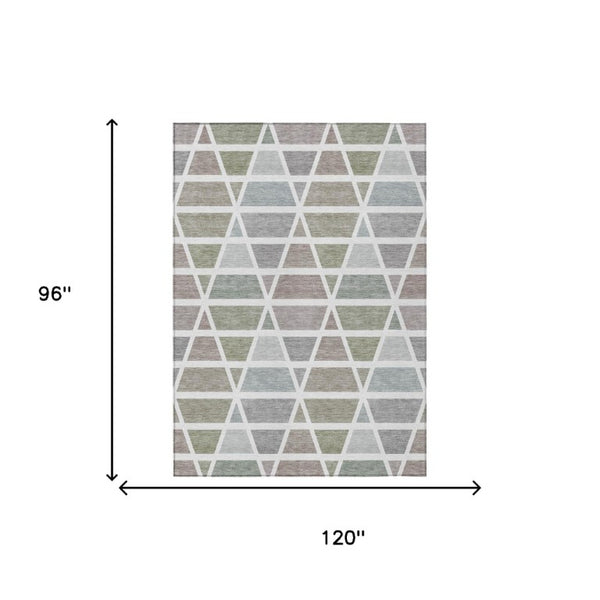8 Ft X 10 Ft Taupe Brown Geometric Polyester Washable Rug for Patio or Living Room