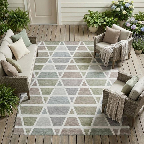 9x12 Geometric Taupe Brown Polyester Area Rug Washable for Indoor Outdoor Use