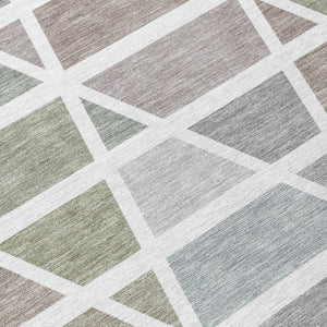 9x12 Geometric Taupe Brown Polyester Area Rug Washable for Indoor Outdoor Use