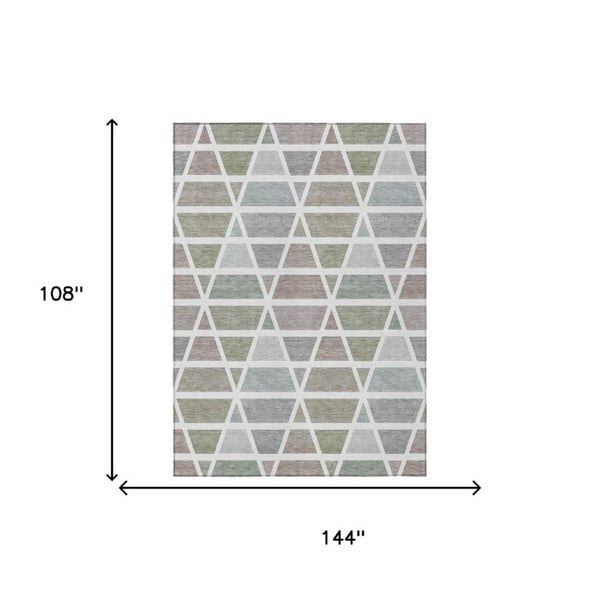 9x12 Geometric Taupe Brown Polyester Area Rug Washable for Indoor Outdoor Use