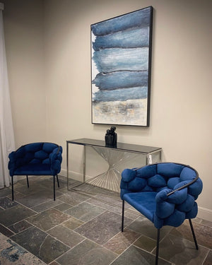 VIG Furniture Debra Velvet Upholstered Seat With Semi-Spherical Back And Black Metal Frame — Plush, Modern Comfort Blue Dining Chair VGVCB202-BLU