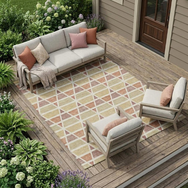 8x10 Copper Orange Geometric Polyester Area Rug Washable for Indoor Outdoor Use