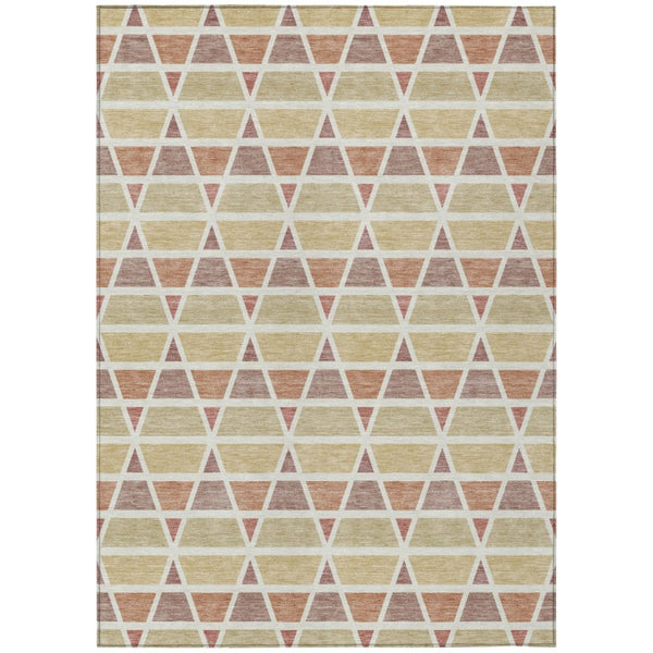 HomeRoots 8x10 Copper Orange Geometric Polyester Area Rug Washable for Indoor Outdoor Use 739442