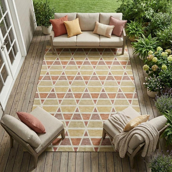 9x12 Geometric Copper Orange Polyester Area Rug Washable Indoor Outdoor Patio
