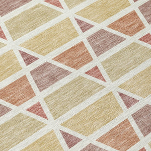 9x12 Geometric Copper Orange Polyester Area Rug Washable Indoor Outdoor Patio