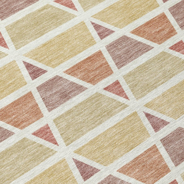 9x12 Geometric Copper Orange Polyester Area Rug Washable Indoor Outdoor Patio
