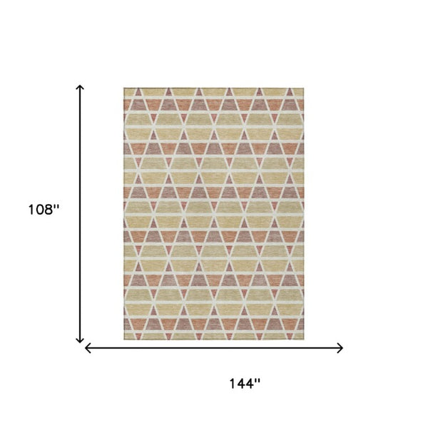 9x12 Geometric Copper Orange Polyester Area Rug Washable Indoor Outdoor Patio