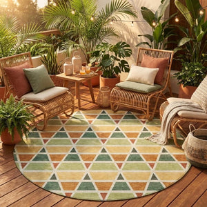 8 Ft Round Geometric Polyester Area Rug Washable Indoor Outdoor Patio Fern Green