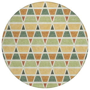 HomeRoots 8 Ft Round Geometric Polyester Area Rug Washable Indoor Outdoor Patio Fern Green 739447