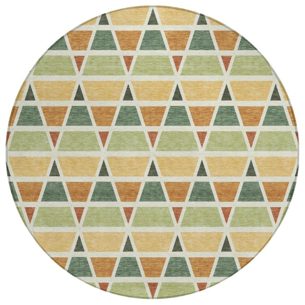 HomeRoots 8 Ft Round Geometric Polyester Area Rug Washable Indoor Outdoor Patio Fern Green 739447