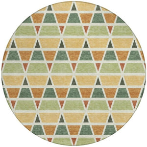 8 Ft Round Geometric Polyester Area Rug Washable Indoor Outdoor Patio Fern Green
