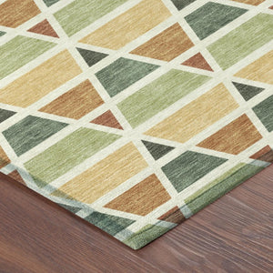 8 Ft Round Geometric Polyester Area Rug Washable Indoor Outdoor Patio Fern Green
