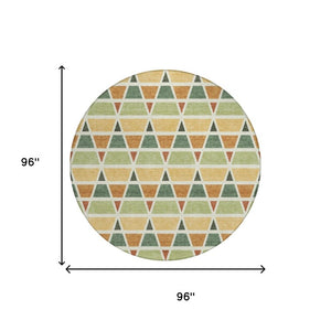 8 Ft Round Geometric Polyester Area Rug Washable Indoor Outdoor Patio Fern Green