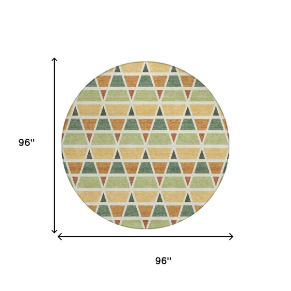 8 Ft Round Geometric Polyester Area Rug Washable Indoor Outdoor Patio Fern Green