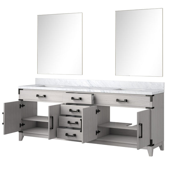 English Elm White Oak Double Bath Vanity With Carrara Marble Top & 36" Mirrors - Elegant Storage Solution B2731S01625-GIGA
