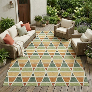 9x12 Fern Green Geometric Polyester Area Rug Washable Stain Resistant Indoor Outdoor