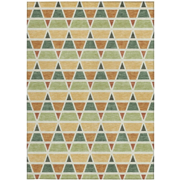 9x12 Fern Green Geometric Polyester Area Rug Washable Stain Resistant Indoor Outdoor
