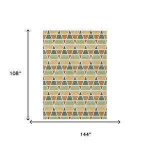 9x12 Fern Green Geometric Polyester Area Rug Washable Stain Resistant Indoor Outdoor