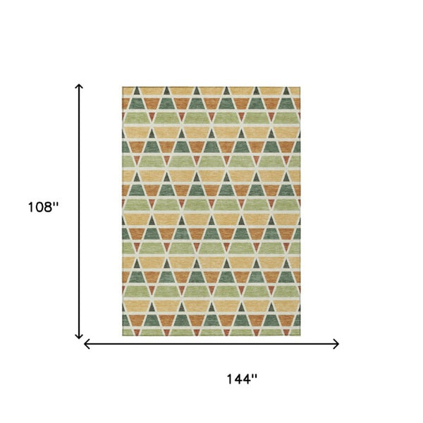 9x12 Fern Green Geometric Polyester Area Rug Washable Stain Resistant Indoor Outdoor