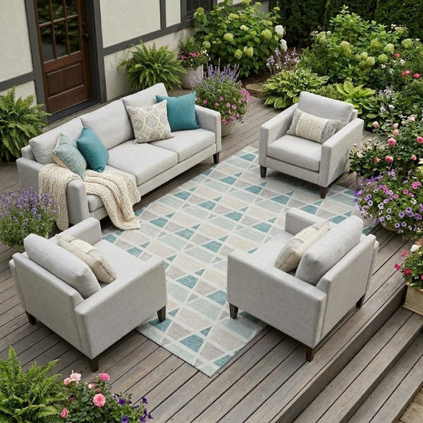 8 Ft X 10 Ft Geometric Polyester Indoor Outdoor Rug Stain Resistant Washable