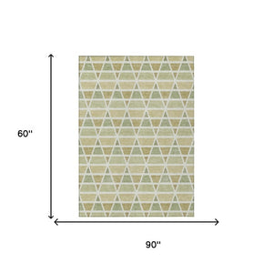 5 X 8 Sage Green Geometric Polyester Area Rug Washable Stain Resistant Indoor Outdoor