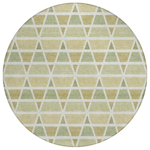 HomeRoots 8 Ft Round Geometric Polyester Area Rug Sage Green Washable for Patio or Kitchen 739465