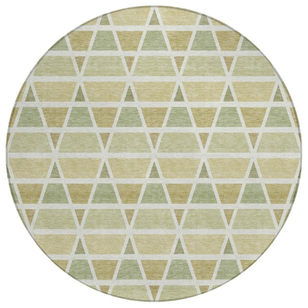 HomeRoots 8 Ft Round Geometric Polyester Area Rug Sage Green Washable for Patio or Kitchen 739465
