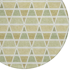 8 Ft Round Geometric Polyester Area Rug Sage Green Washable for Patio or Kitchen